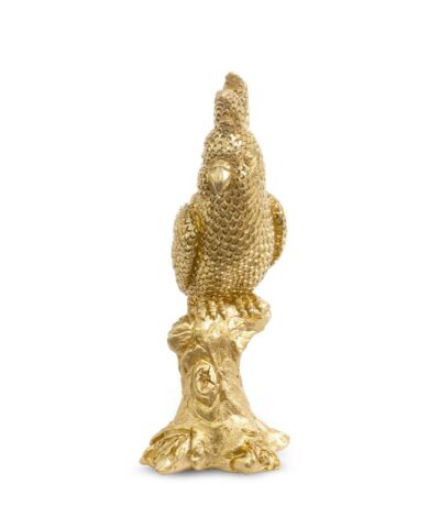 Figurka papugi dekoracyjna w złotym kolorze to doskonały dodatek w stylu botanicznym.