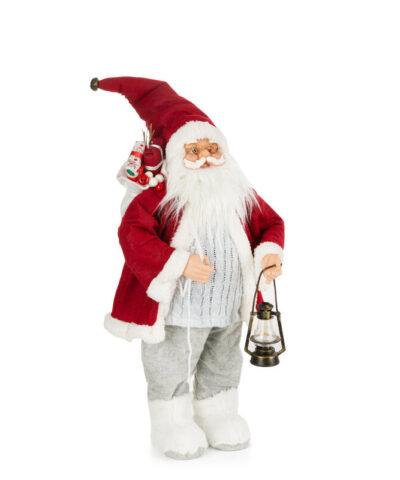Mikołaj 60 cm czerwony duży z latarnią i workiem prezentów