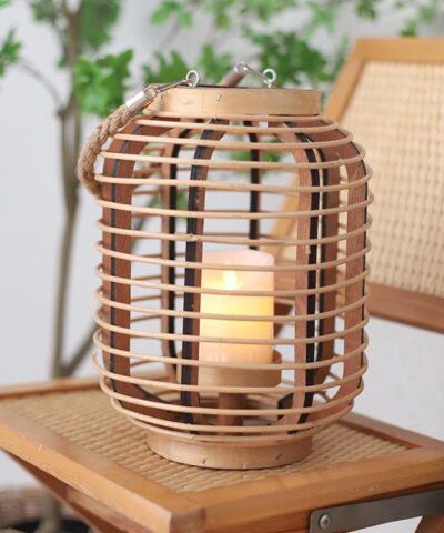 Modny lampion drewniany boho bambusowy
