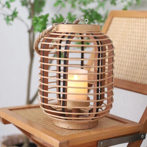 Modny lampion drewniany boho bambusowy