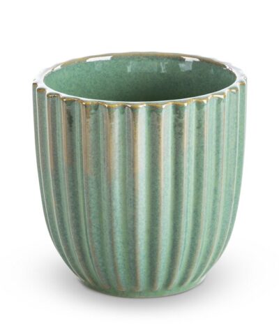 Piękna Osłonka ceramiczna zielona ze żłobieniami