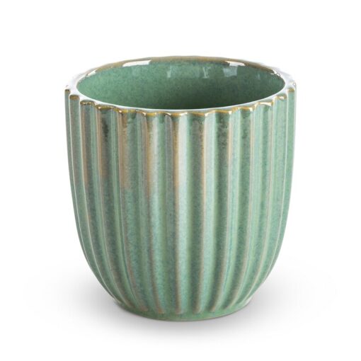 Piękna Osłonka ceramiczna zielona ze żłobieniami