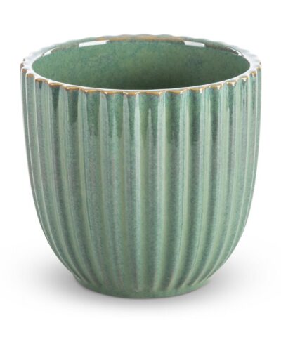 Modna Osłonka ceramiczna zielona ze żłobieniami 16x15 w stylu boho