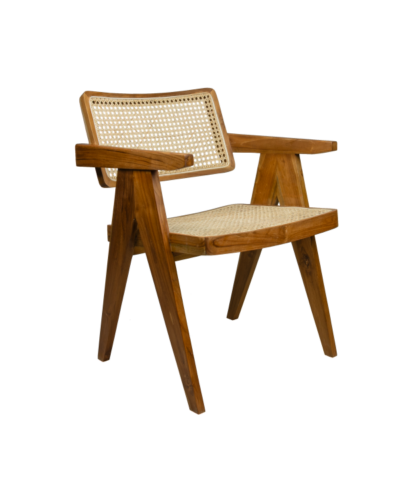 Krzesło z drewna tekowego z podłokietnikami wygodne i stylowe.