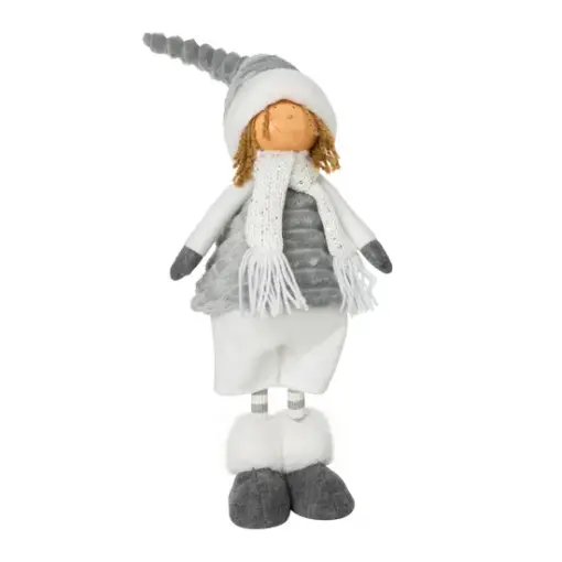 FIGURKA świąteczna Lalka biała ubrana w sweterek, czapkę i szalik.