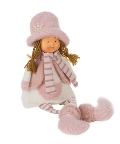 FIGURKA świąteczna Lalka różowa w czapce i szaliku zimowym.