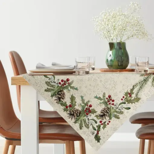 Świąteczny obrus gobelinowy popielaty na elegancki wigilijny stół.