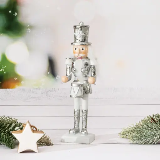 Dziadek do orzechów figurka świąteczna srebrna 20 cm
