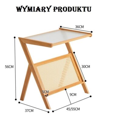 Dokładne wymiary stolika bambusowego z rattanową półką 55 cm.