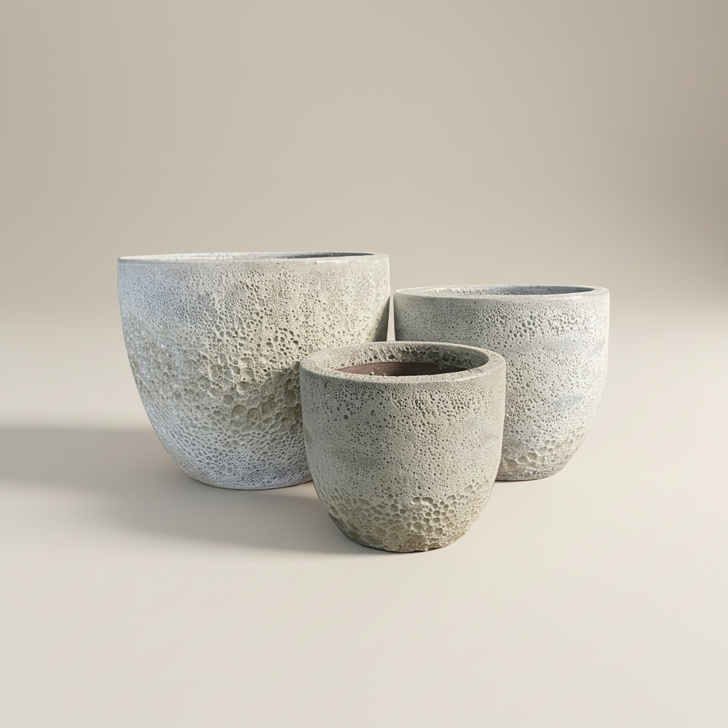 Donica efekt kamienia ceramiczna okrągła piaskowy beż Atlantis