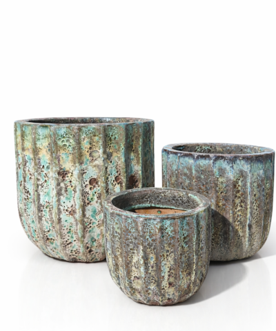 Donica ceramiczna ze strukturą i żłobieniami, turkusowa