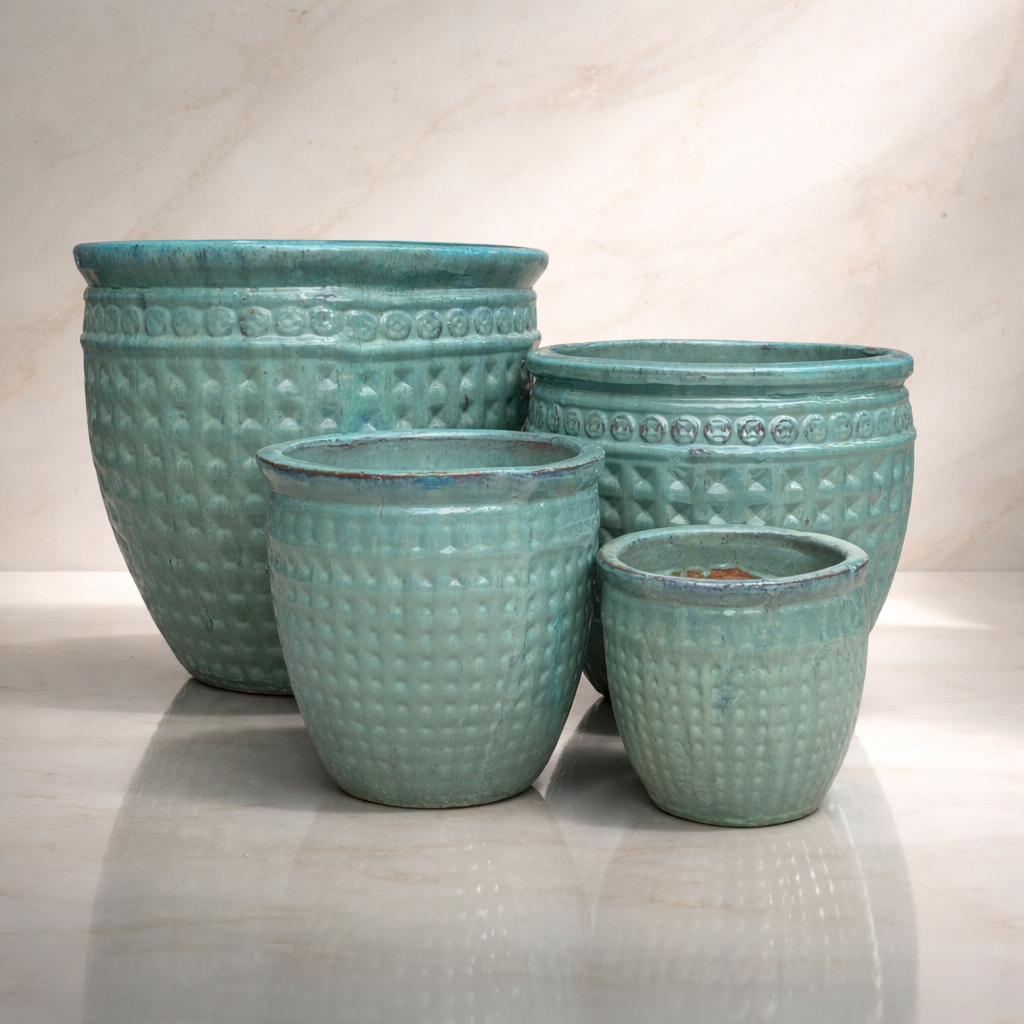 Donica ceramiczna z ozdobnym rantem, turkusowa Verde - obrazek 4