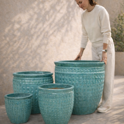Donica ceramiczna z ozdobnym rantem, turkusowa Verde - Thumbnail Image 5