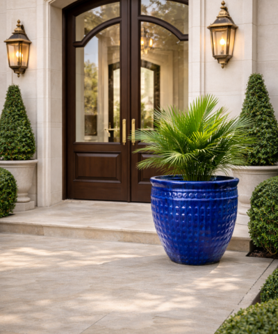 Alternative view of Duża donica ceramiczna kobaltowa z ozdobnym rantem VERDE