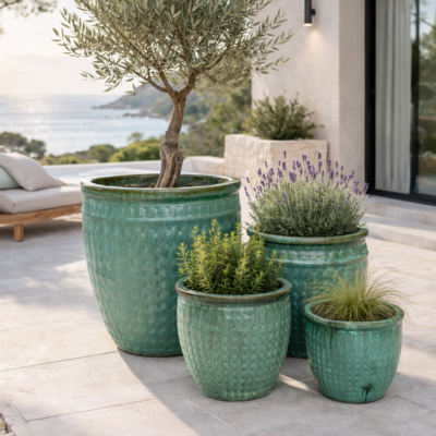 Duża donica ceramiczna zielona z ozdobnym rantem VERDE - Thumbnail Image 6