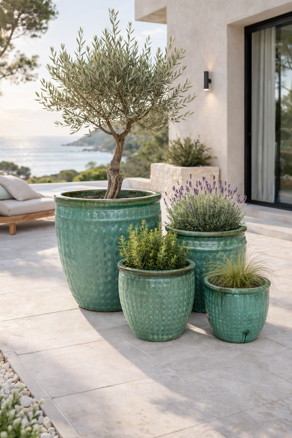 Duża donica ceramiczna zielona z ozdobnym rantem VERDE - obrazek 6