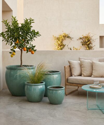 Donica ceramiczna szkliwiona turkusowa Azura z rantem