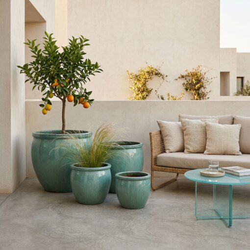 Donica ceramiczna szkliwiona turkusowa Azura z rantem