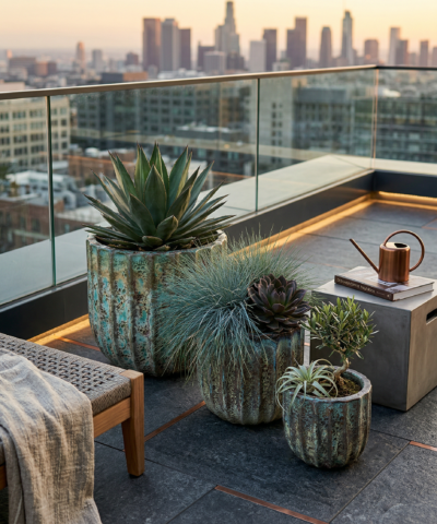 Alternative view of Donica ceramiczna ze strukturą i żłobieniami, turkusowa